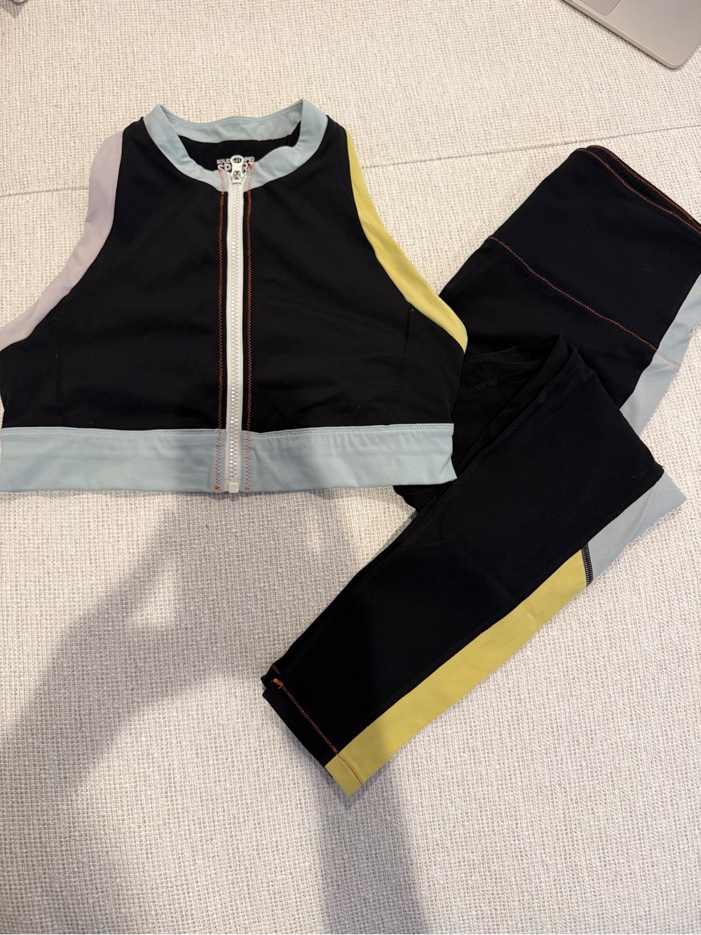 Solid & Striped Sport Workout Set Scuba Zip Top & Leggings